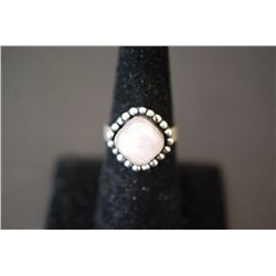 Sterling Silver Ring Size 7.5 W/Square Shaped Pink Marbled Gemstone; .925 Silver; EST. $15-20