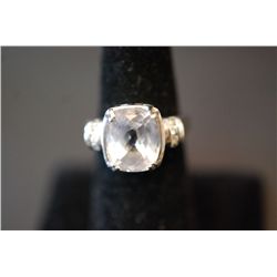 Sterling Silver Ring Size 7 W/Large Square Solitaire Gemstone & Accent Gemstones; .925 Silver; EST. 