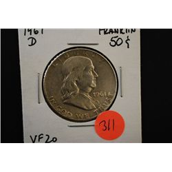 1961-D Ben Franklin Half Dollar; VF20; EST. $10-20