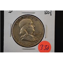 1959-D Ben Franklin Half Dollar; VF20; EST. $10-20