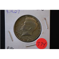 1967 Kennedy Half Dollar; 40% Silver; F12; EST. $3-6