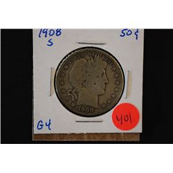 1908-S Barber Half Dollar; G4; EST. $10-20