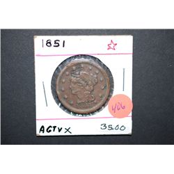 1851 Large One Cent; EST. $80-90