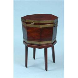 A GEORGE III MAHOGANY WINE COOLER ON STAND, o