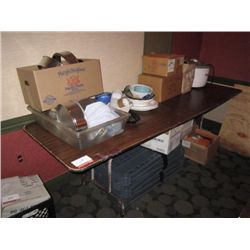 8' Table, Baking Pans, Dishes, Crock Pot