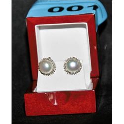 14k gold pearl earrings with 56 diamonds