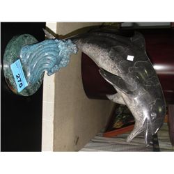 Signed J Wyatt wave runner dolphin sculpture