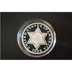 1854 US Three Cent Nickel REPLICA Silver Round; .999 Fine Silver .385 Oz.; EST. $15-20