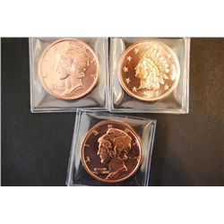 Copper Round; .999 Fine Copper 1 Oz.; Lot of 3; EST. $5-10