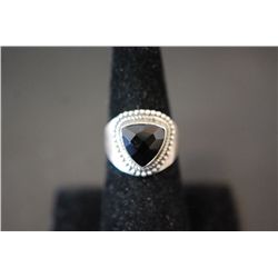 Sterling Silver Ring Size 8 W/Tear Shaped Black Gemstone; .925 Silver; EST. $20-30