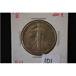 1939-D Walking Liberty Half Dollar; F12; EST. $15-25