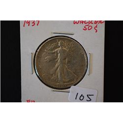 1937 Walking Liberty Half Dollar; F12; EST. $15-25