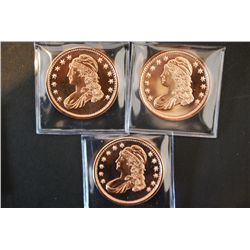 Copper Round; .999 Fine Copper 1 Oz.; Lot of 3;  Liberty Bust ; EST. $10-20