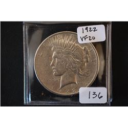 1922 Peace $1; VF20; EST. $30-40