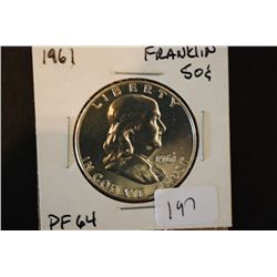 1961 Ben Franklin Half Dollar; PF64; EST. $10-30