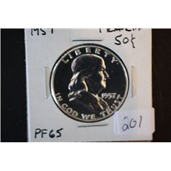 1957 Ben Franklin Half Dollar; PF65; EST. $15-40