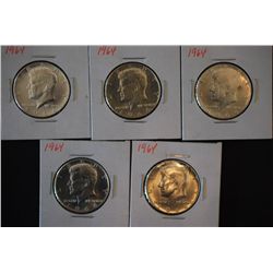 1964 Kennedy Half Dollar; Lot of 5; EST. $55-70