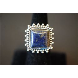 Sterling Silver Ring Size 7.5 W/Square Shaped Lapis Gemstone; .925 Silver; EST. $20-30