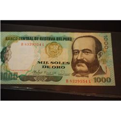 1981 Peru 1000 Mil Soles De Oro Foreign Bank Note; EST. $10-15