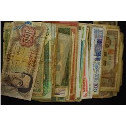 Foreign Bank Note; Various Dates & Denominations; Bent, Folded, Taped, Tattered & Well Circulated; L