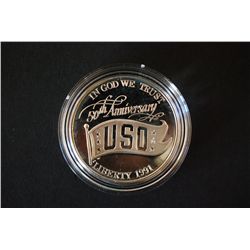 1991-S USO 50th Anniversary Commerative $1 Proof; 90% Silver .76 Oz.; EST. $30-45