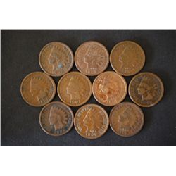 Indian Head One Cent; Various Dates & Conditions; Lot of 10; EST. $10-20