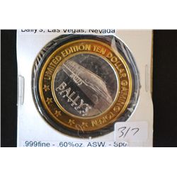 Bally's Las Vegas NV Limited Edition Two-Tone $10 Gaming Token; .999 Fine Silver .60% Oz. ASW; EST. 