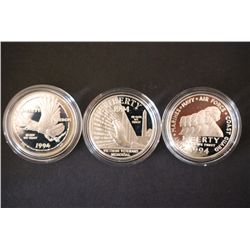 1994-P US Veterans 3-Coin Commerative Silver $1 Proof Set; Prisoner Of War, Vietnam Veterans Memoria