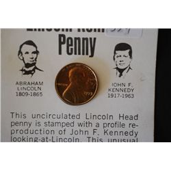 1973 Lincoln Penny W/Kenndy Face Imprint On Front & History; EST. $5-15