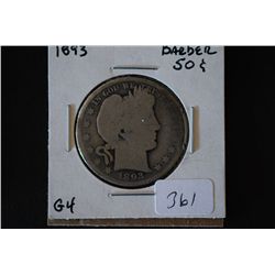 1893 Barber Half Dollar; G4; EST. $20-30