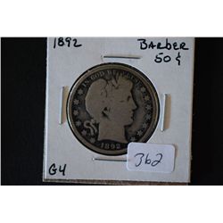 1892 Barber Half Dollar; G4; EST. $25-40