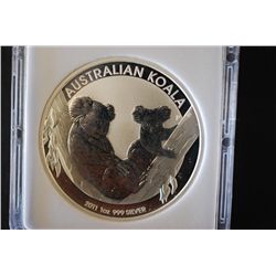 2011 Australia $1  Koala  Foreign Coin; 999 Silver 1 Oz.; MCPCG Graded PF70; EST. $40-60