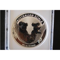 2011 Australia $1 "Koala" Foreign Coin; 999 Silver 1 Oz.; MCPCG Graded PF70; EST. $40-60