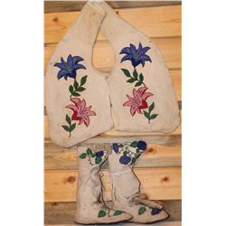 Crow floral beaded moccasins and vest plates