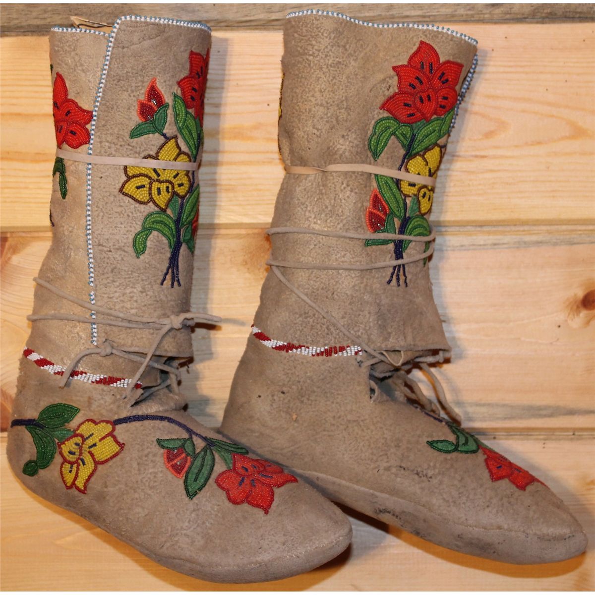 Floral beaded tall moccasins