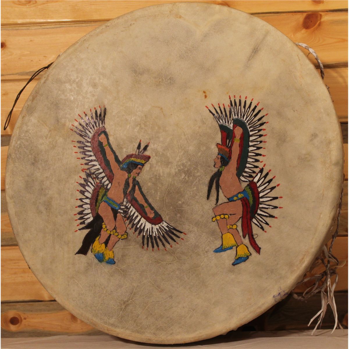 Painted 4 man rawhide war drum