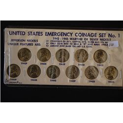 US Emergency Coinage Set #1; Jefferson Nickels 1942P-1945S; Lot of 11; EST. $15-25