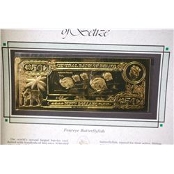 Central Bank Of Belize $50 Foreign Bank Note; "Foureye Butterflyfish"; The First Gold Bank Notes Of 