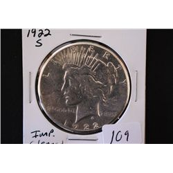 1922-S Peace $1; Imp. Cleaned; EST. $25-40