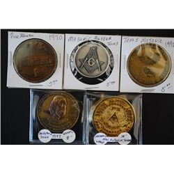 Texas Mason Token; Lot of 5; EST. $10-20