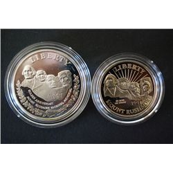 1991-S Mt. Rushmore Commerative $1 Proof; 90% Silver .76 Oz. & 1991-S Mt. Rushmore Commerative Half 