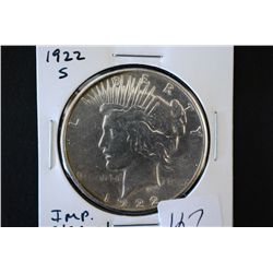 1922-S Peace $1; Imp. Cleaned; EST. $25-40