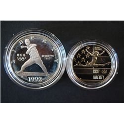 1992-S US Olympic Commerative $1 Proof & 1992-S US Olympic Commerative Half Proof; CLAD; EST. $30-45