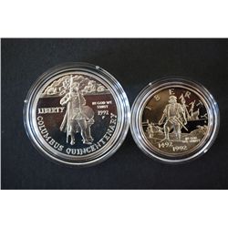 1992-P Columbus Quincentenary Commerative $1 Proof; 90% Silver .76 Oz. & 1992-S Columbus Quincentena