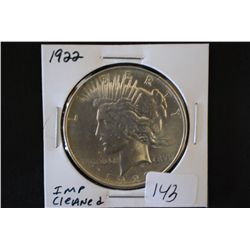 1922 Peace $1; Imp. Cleaned; EST. $25-40