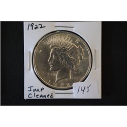 1922 Peace $1; Imp. Cleaned; EST. $25-40