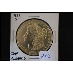 1921-S Silver Morgan $1; Imp. Cleaned; EST. $25-40