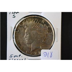 1922-S Peace $1; Imp. Cleaned; EST. $25-40