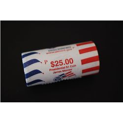 $25 Presidential "James Monroe" $1 Coin Shotgun Roll; EST. $30-40