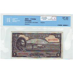 Ethiopia 1 Dollar (ND) CCCS VF-20.